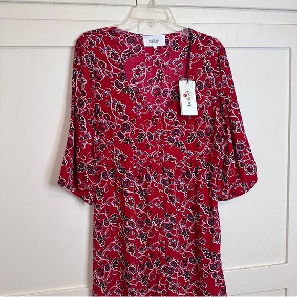 NWT Ba&sh Jazz Floral Midi V Neck Dress In Red 3 - Picture 3 of 7